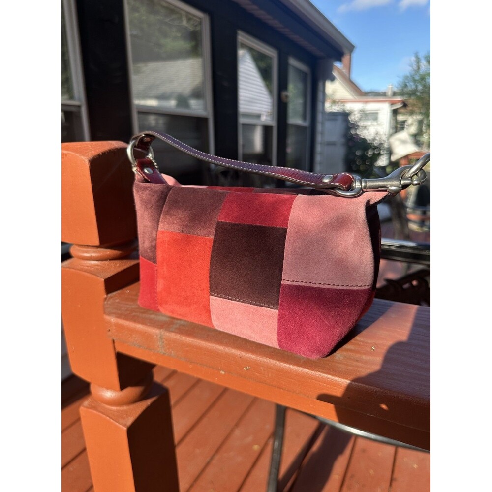 Vintage Y2K Coach Hampton Mosaic Patchwork Suede Top Handle Pouch Pink Purple - Picture 3 of 9